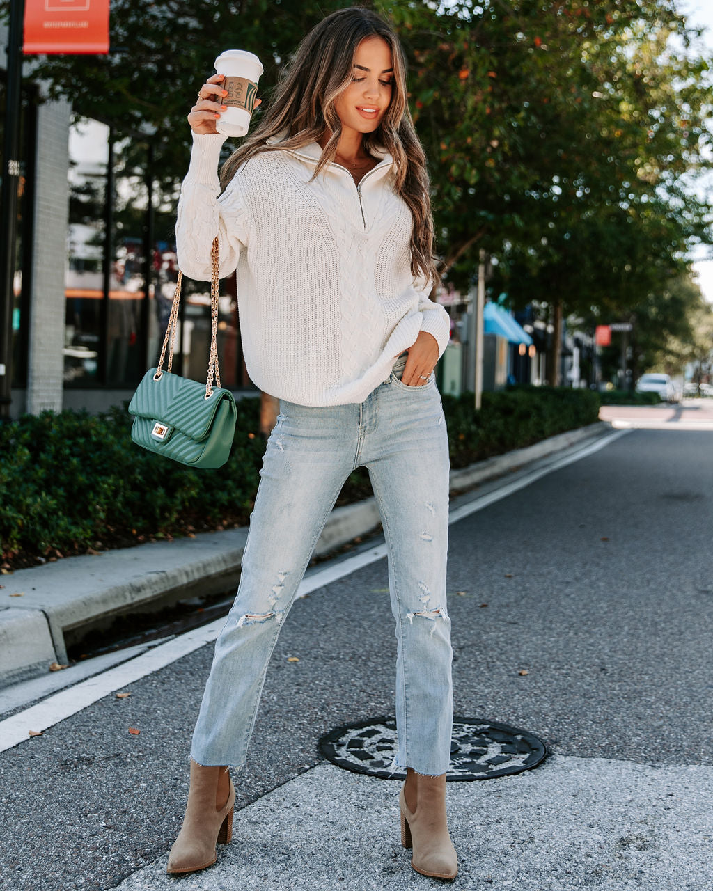 Keller Cable Knit Half Zip Pullover Sweater - Ivory