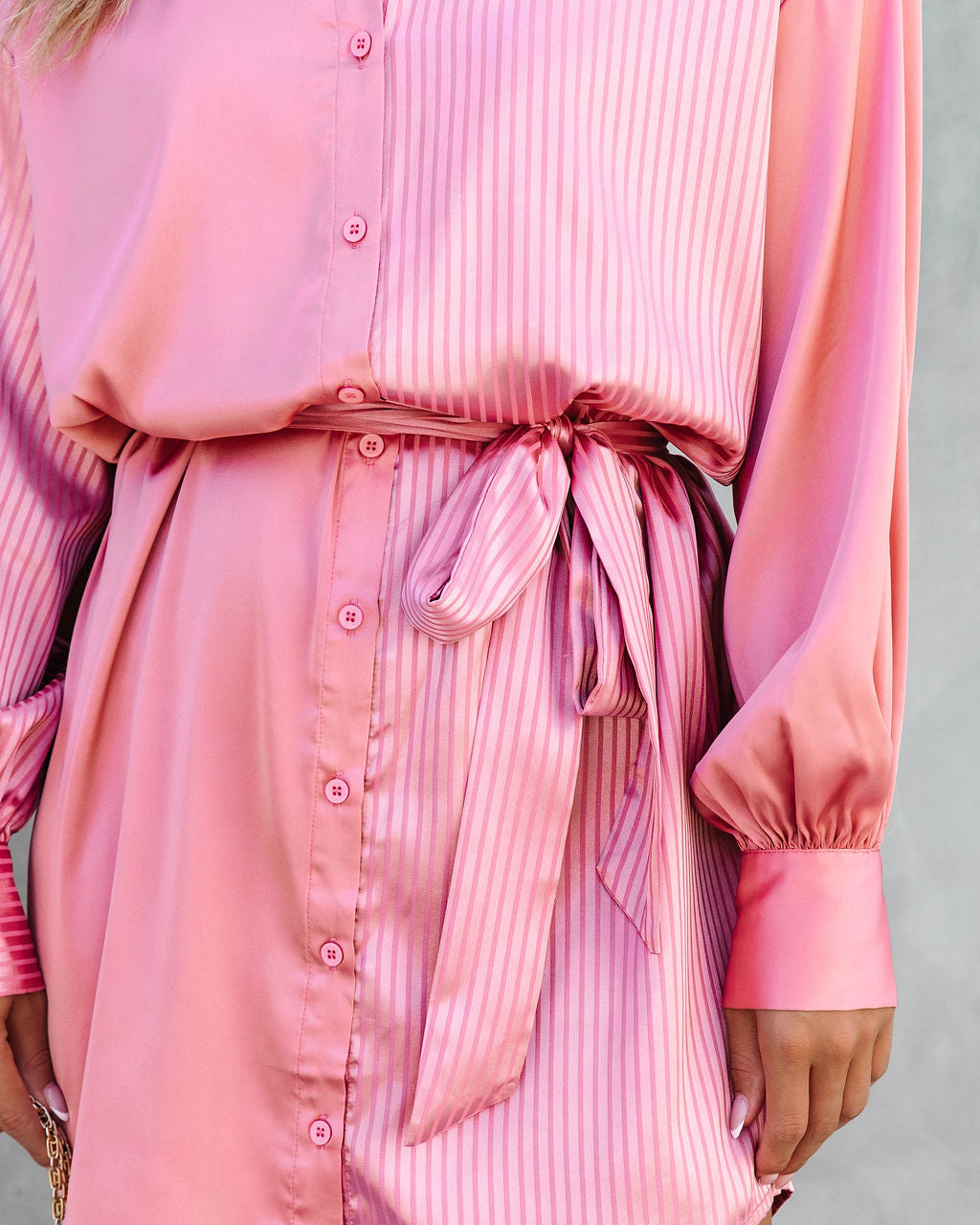 Effortless Yet Tasteful Satin Button Down Shirt Dress - Pink