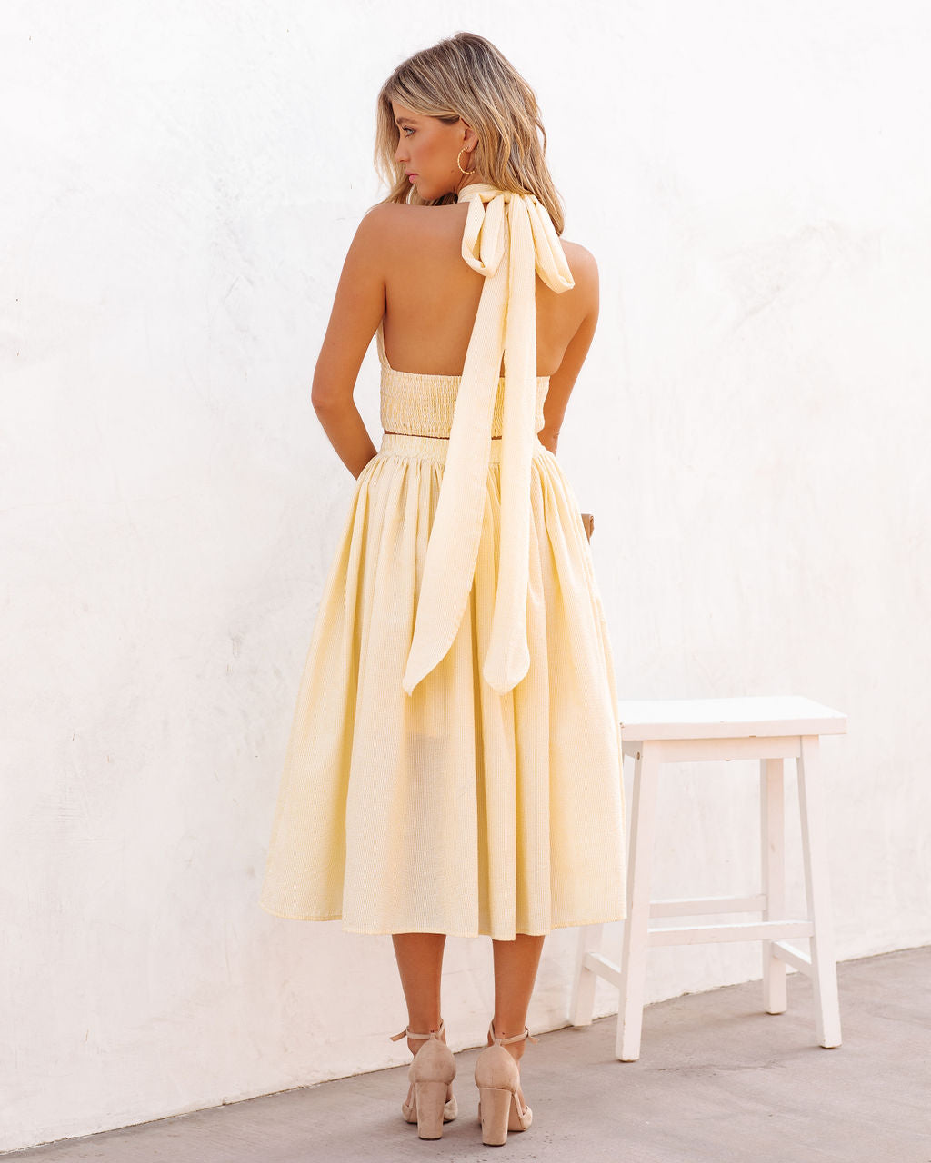 Lisa Cotton Blend Halter Crop Top - Yellow - SALE