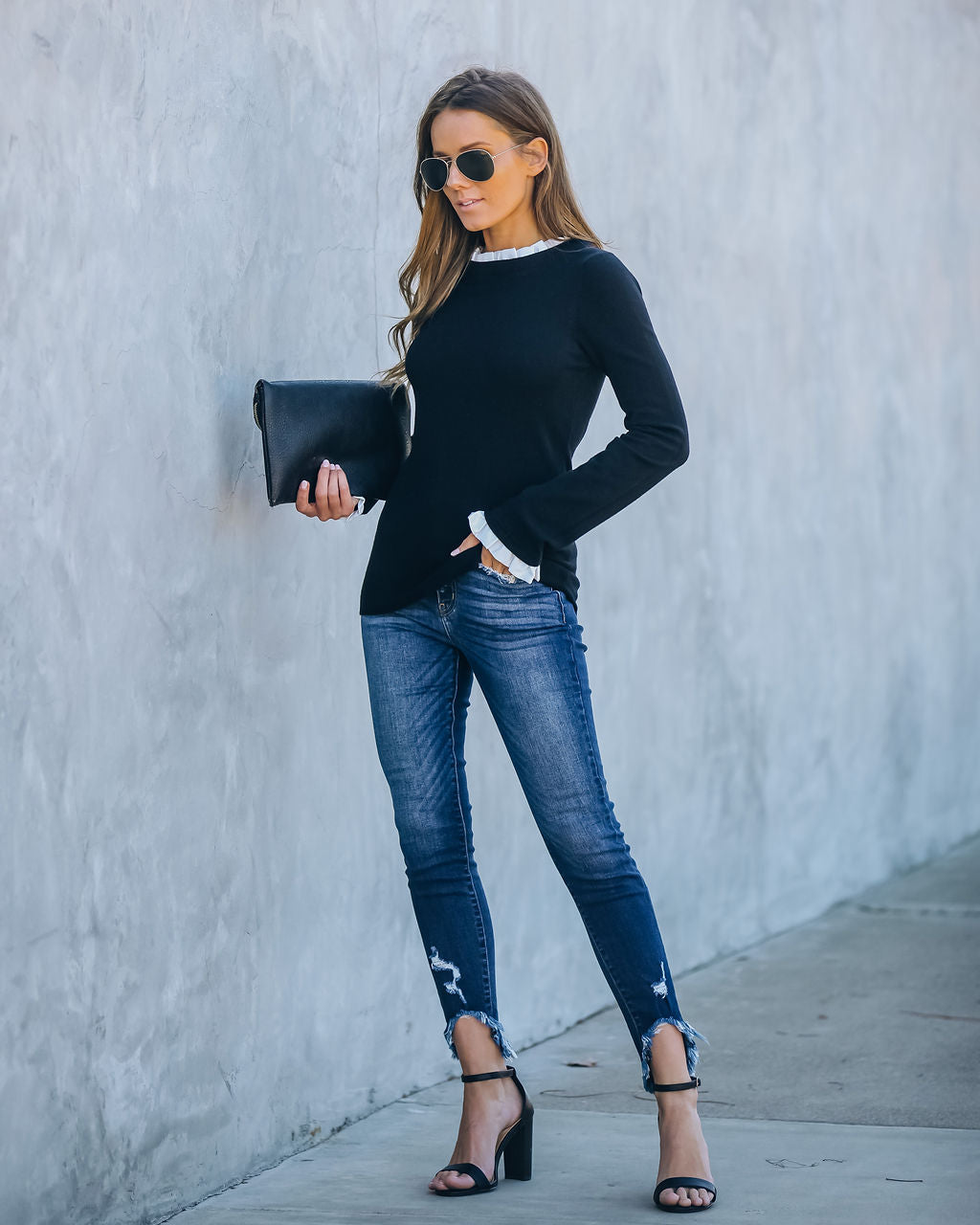 France Contrast Ruffle Sweater Top