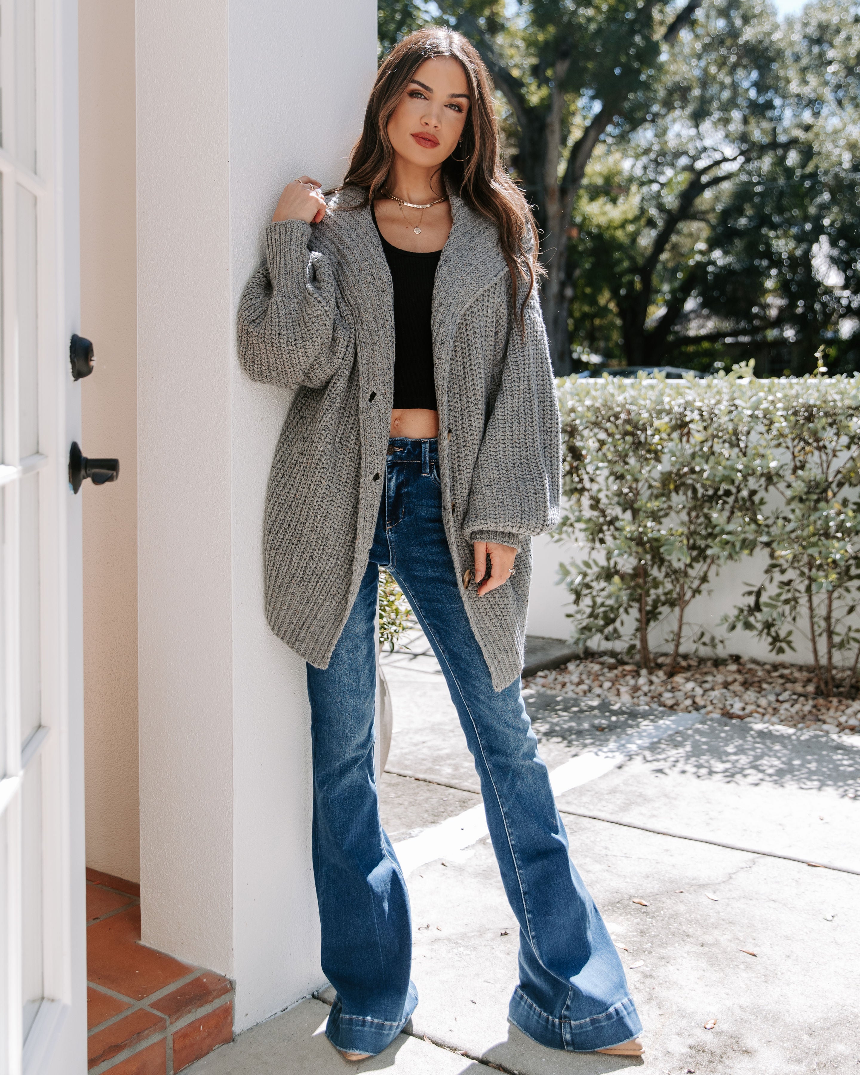 Back To The Beginning Oversized Pocketed Cardigan - Grey