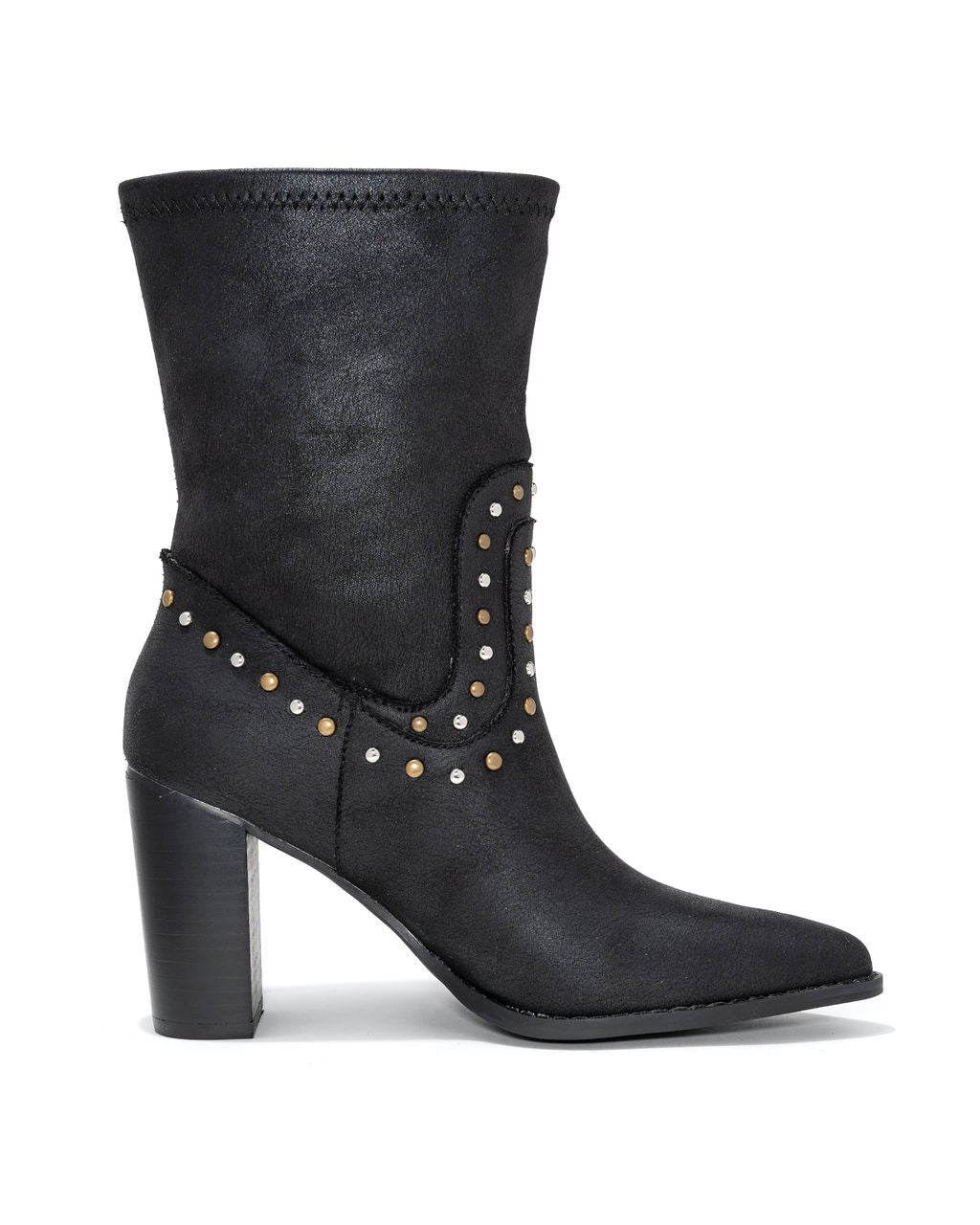 Dina Studded Faux Leather Heeled Boot - Black