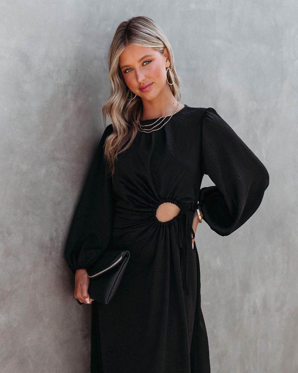 Westwood Satin Front Circle Cutout Midi Dress - Black - FINAL SALE