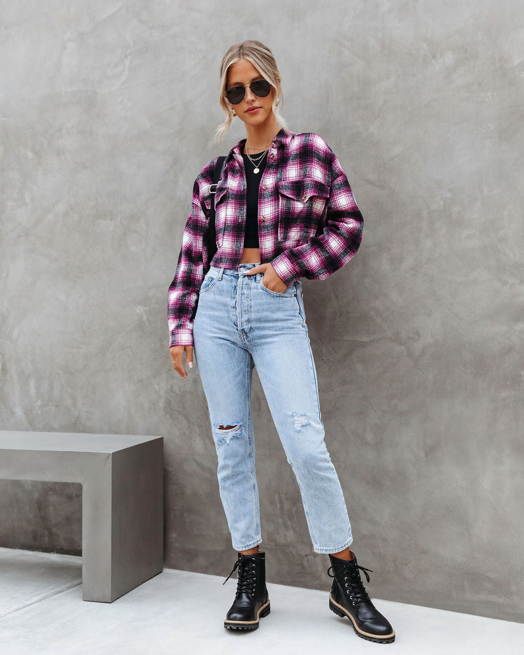 Luke Pocketed Plaid Fringe Jacket