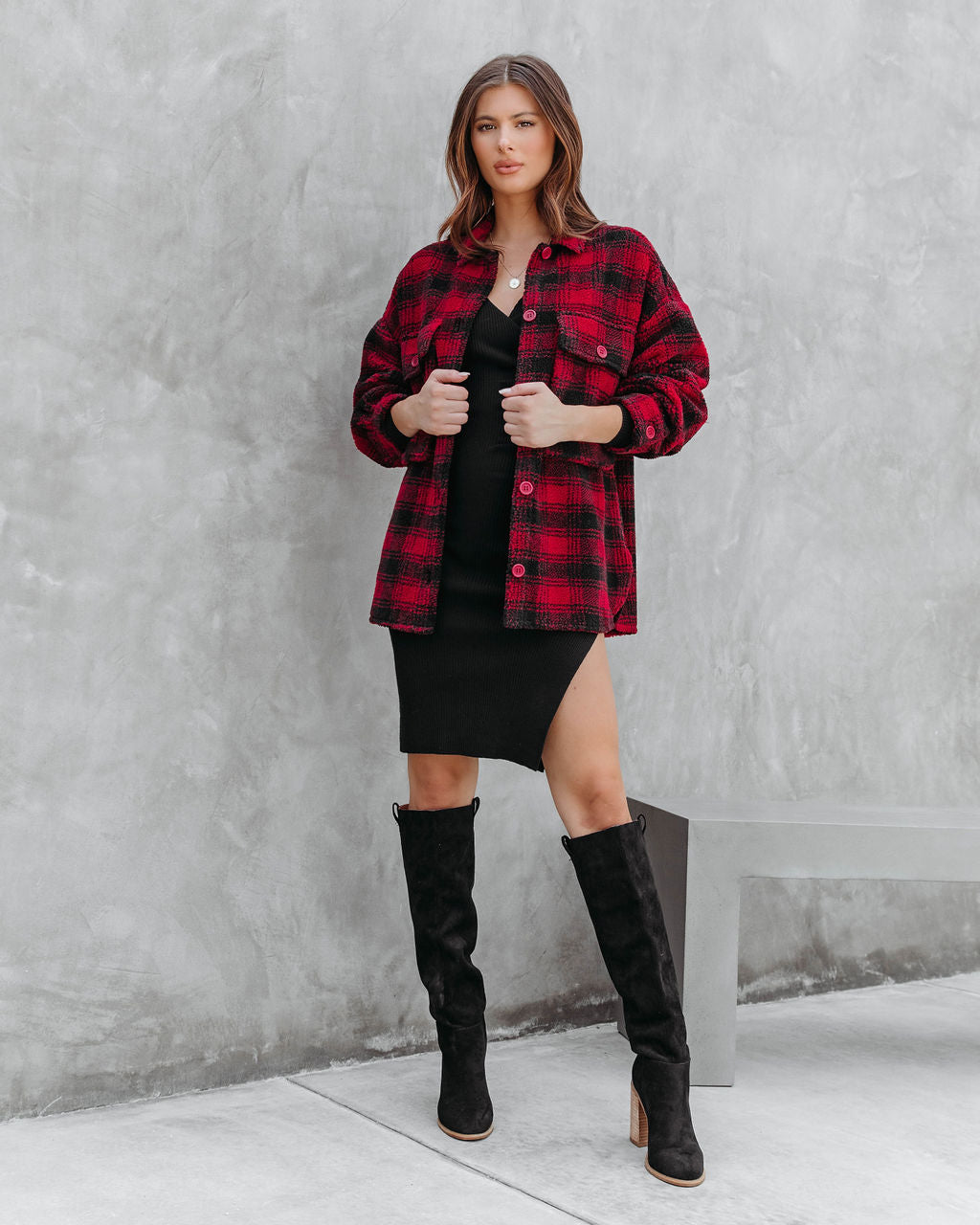 Doug Pocketed Plaid Teddy Jacket