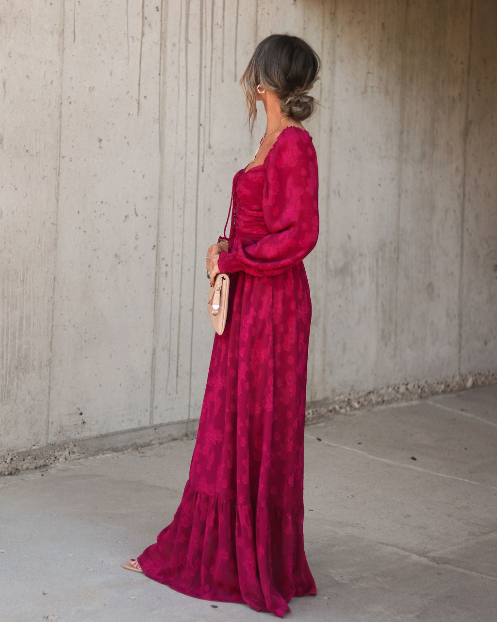 Tabitha Floral Pocketed Maxi Dress - Wine