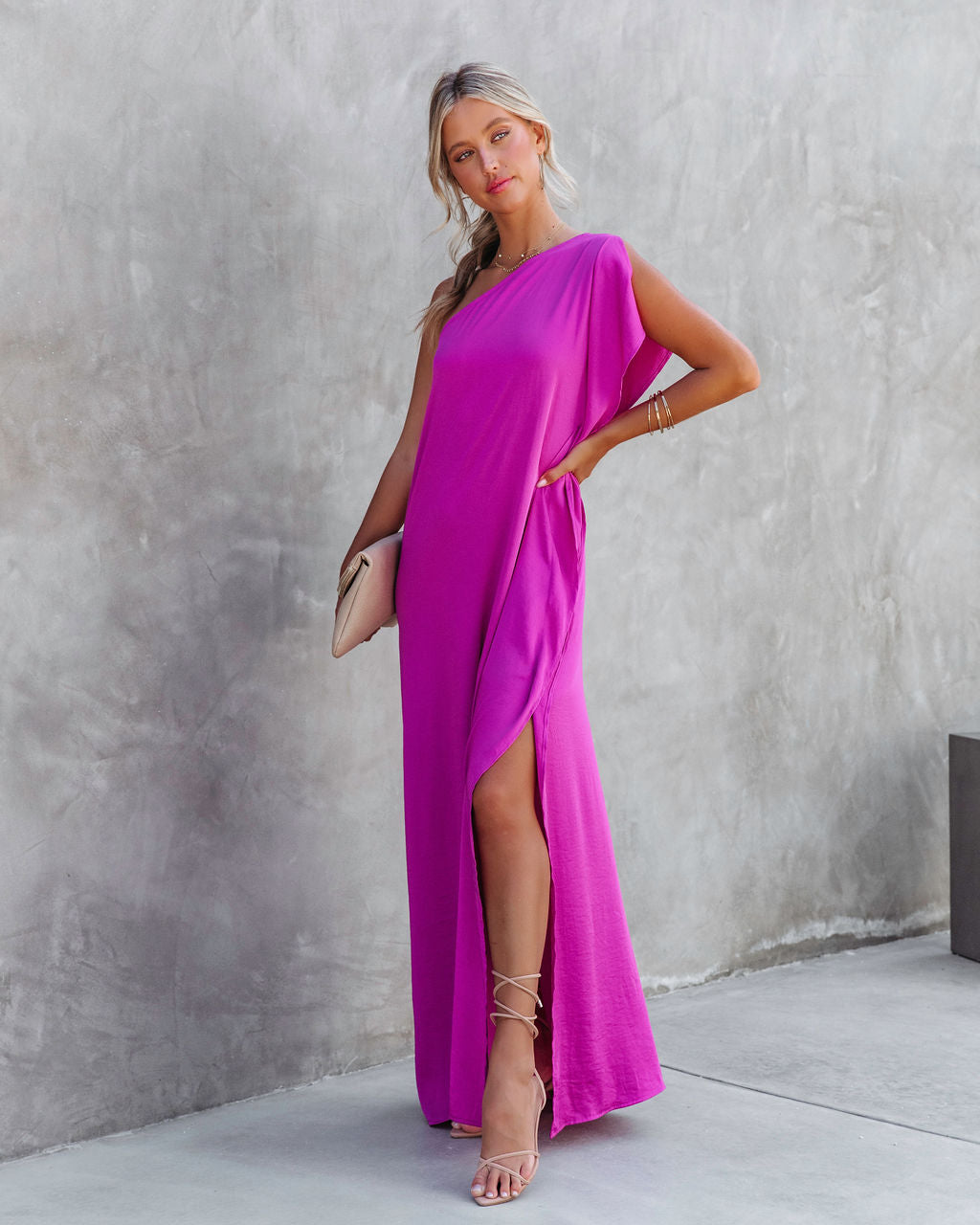 Gala Affair Satin One Shoulder Maxi Dress - Orchid