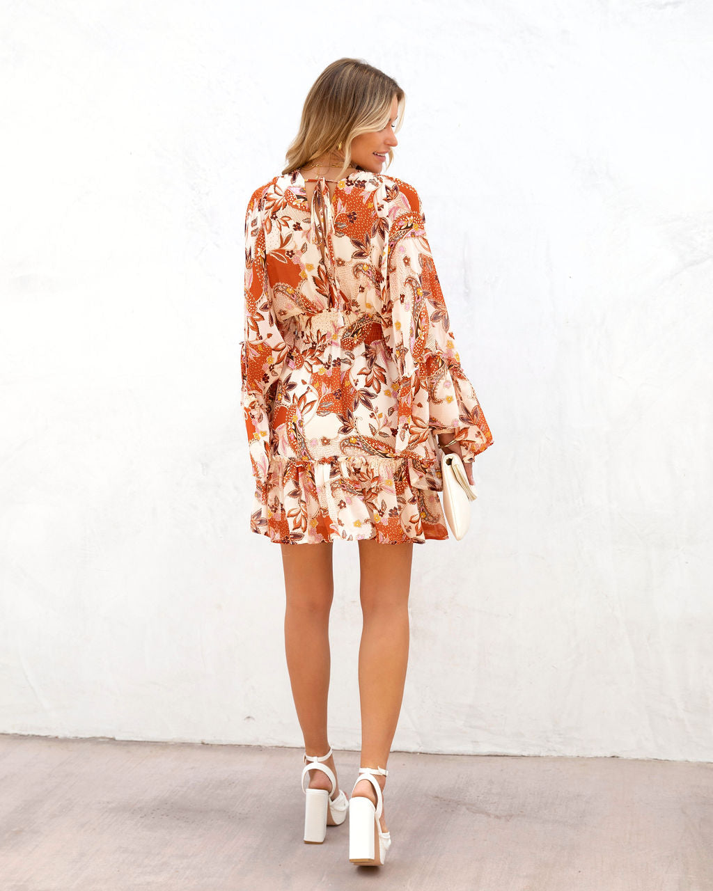 Upon The Harvest Floral Bell Sleeve Mini Dress - SALE
