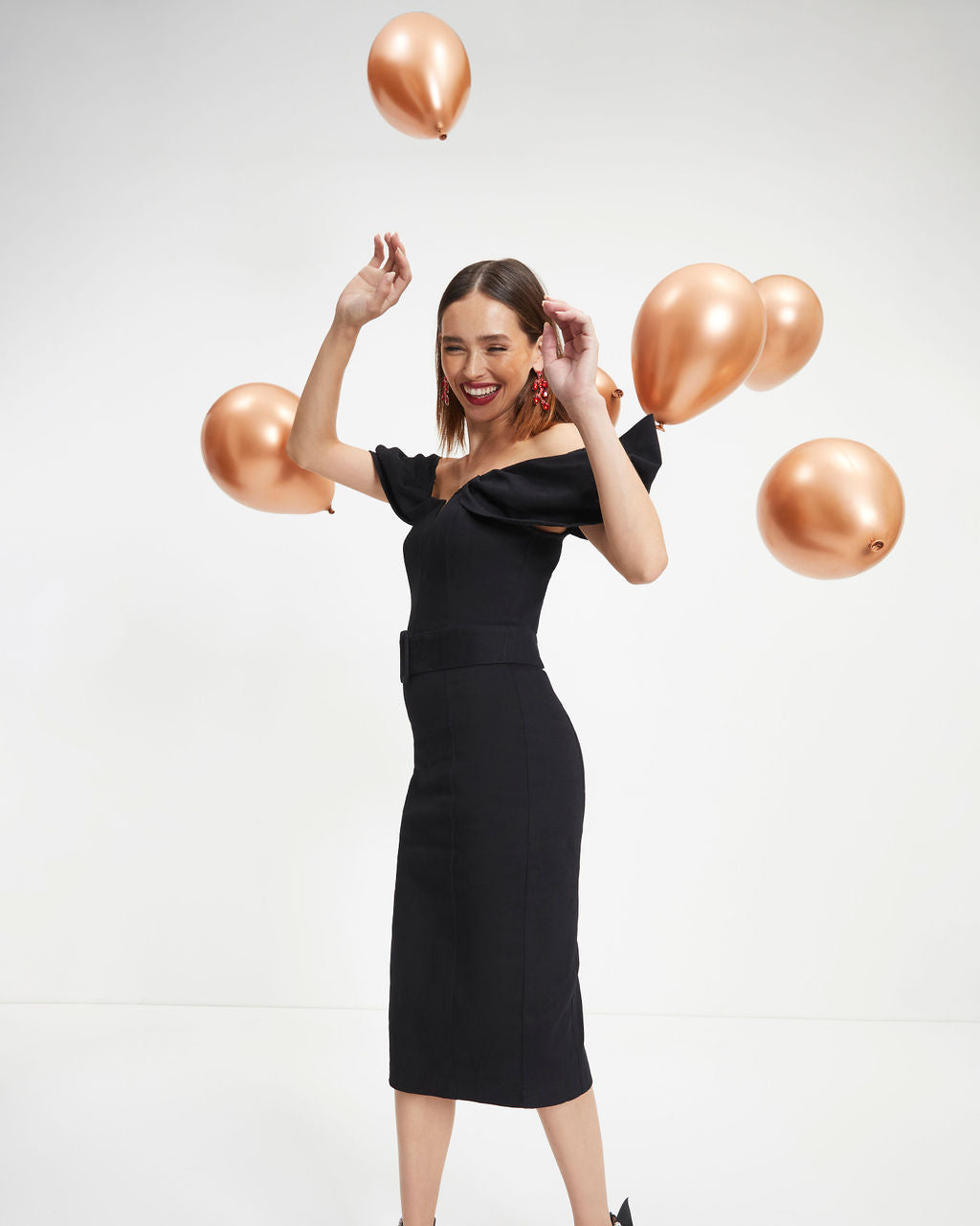 Rafaella Off The Shoulder Belted Midi Dress - Black
