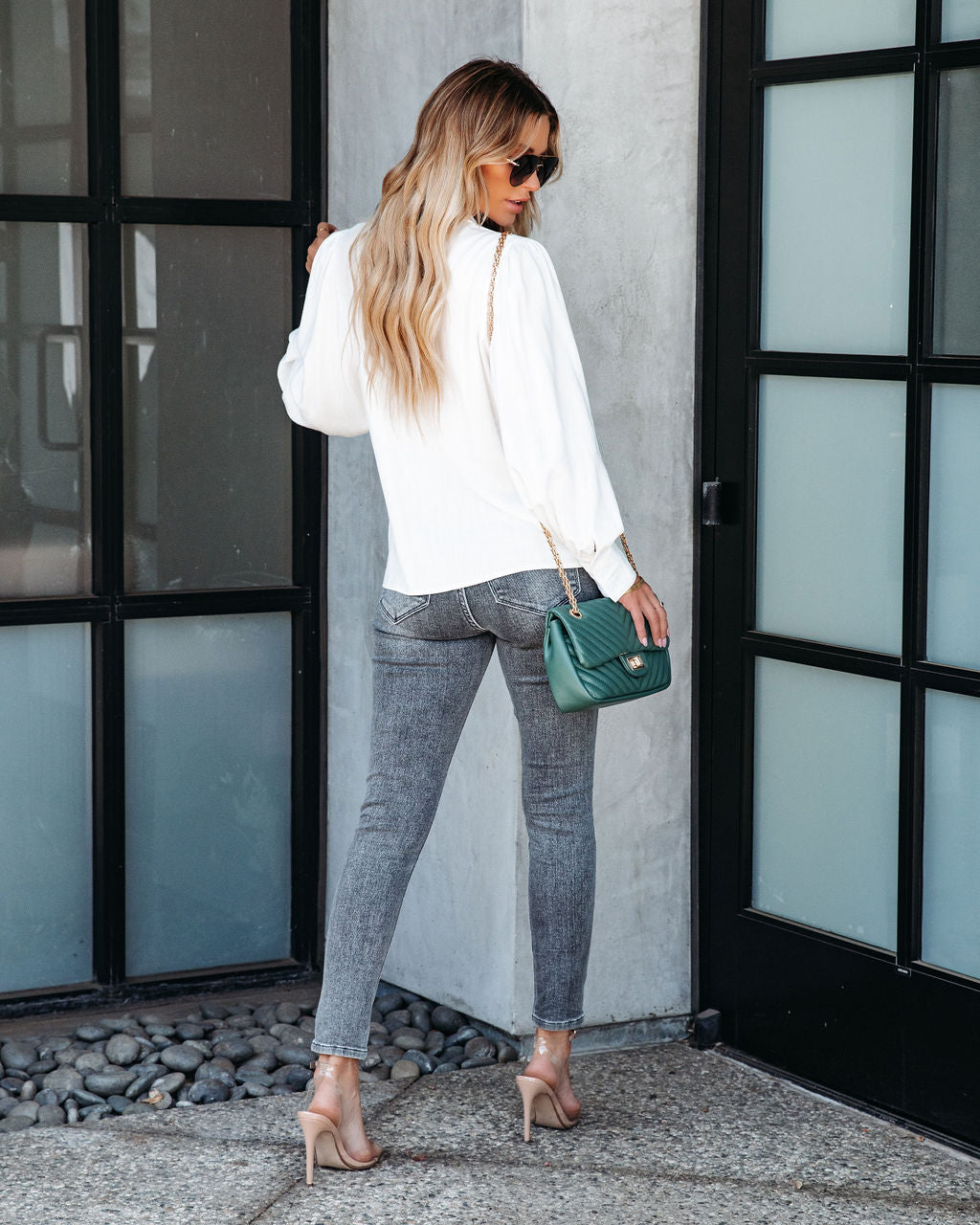 Camille Balloon Sleeve Button Down Top - White