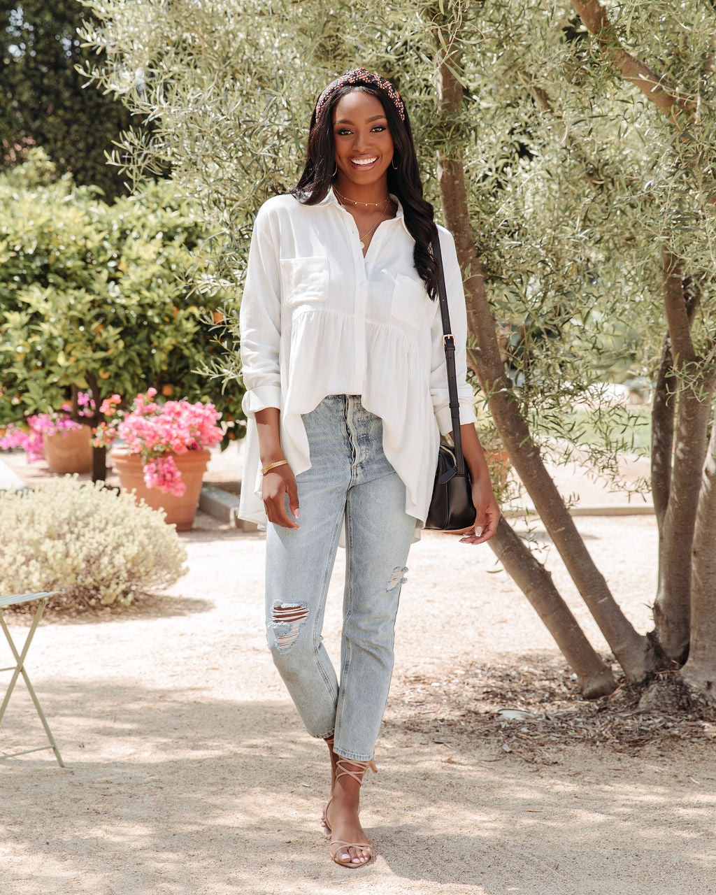 Peaceful Linen Blend Pocketed Button Down Babydoll Top - FINAL SALE