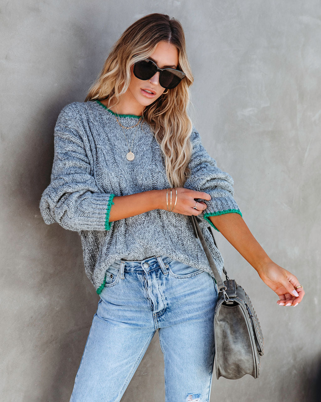 Chicago Strolls Cable Knit Sweater - Grey