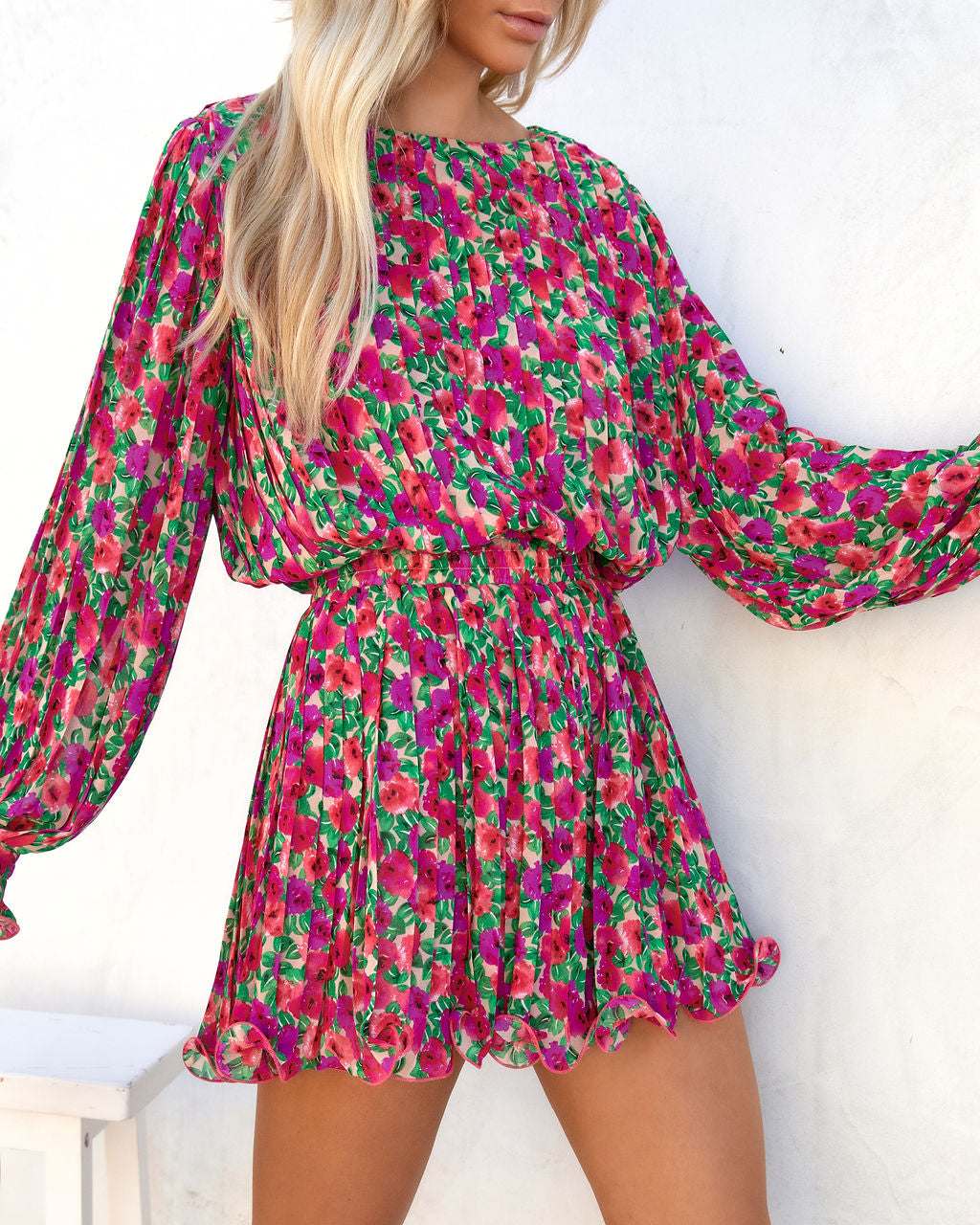 Bougainvillea Floral Pleated Crop Top - FINAL SALE