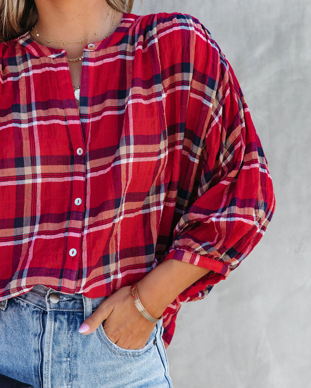 Applecrest Plaid Cotton Button Up Top - SALE