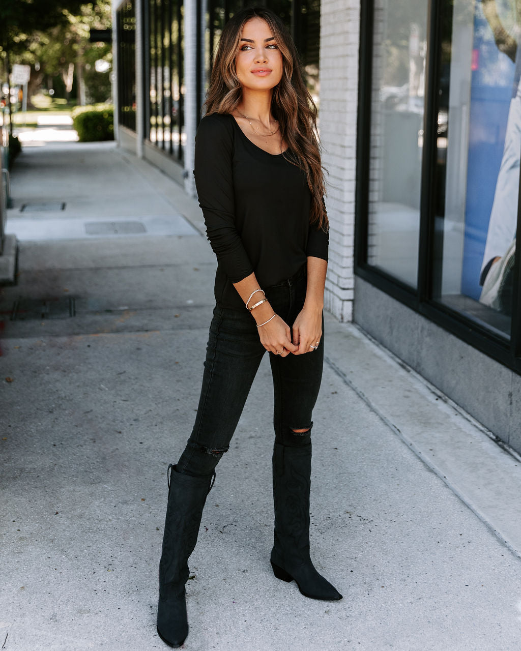 Elm Ribbed Long Sleeve Top - Black