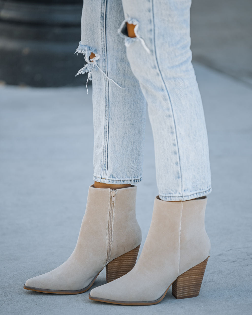 Rowyn Faux Suede Heeled Bootie - Beige