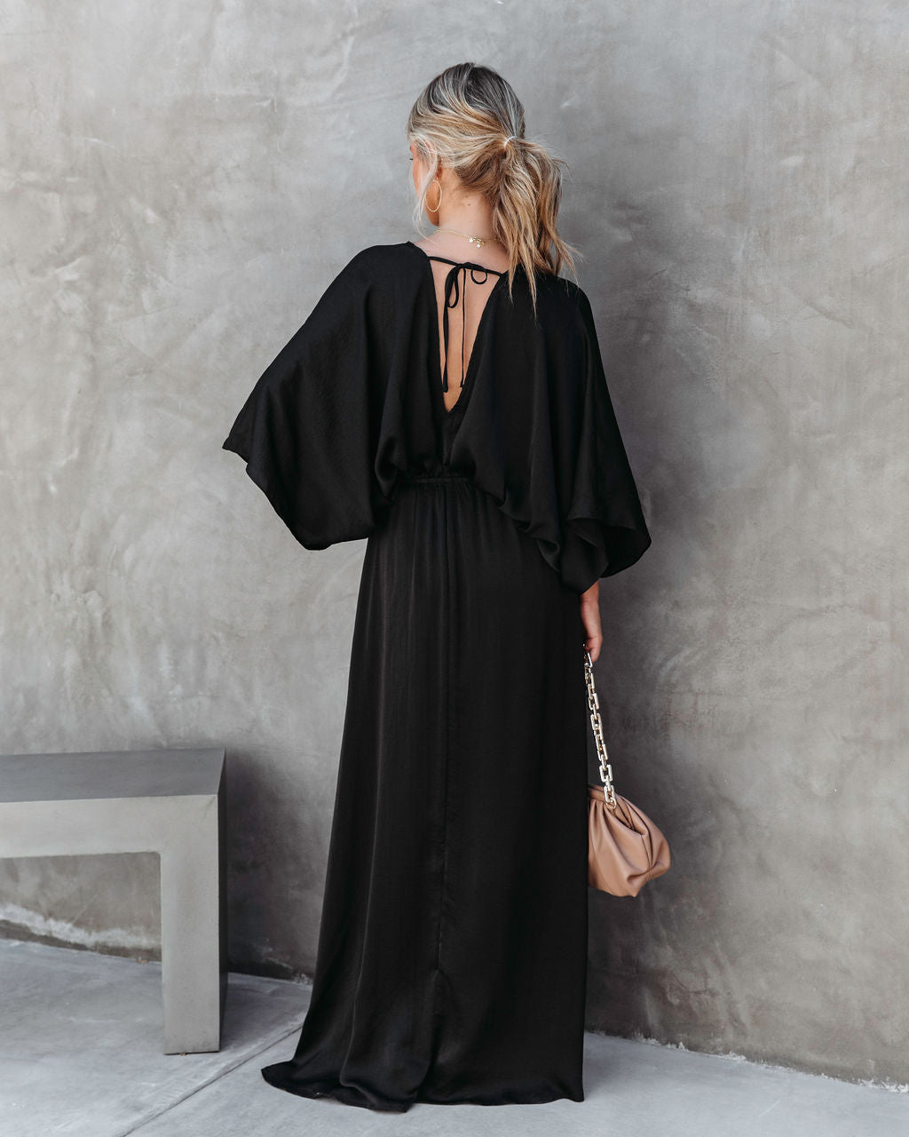 Most Classy One Satin Kimono Maxi Dress - Black