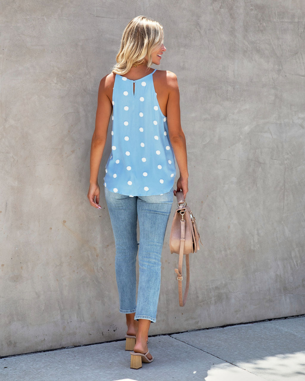 Peron Polka Dot Textured Top - Light Blue - FINAL SALE