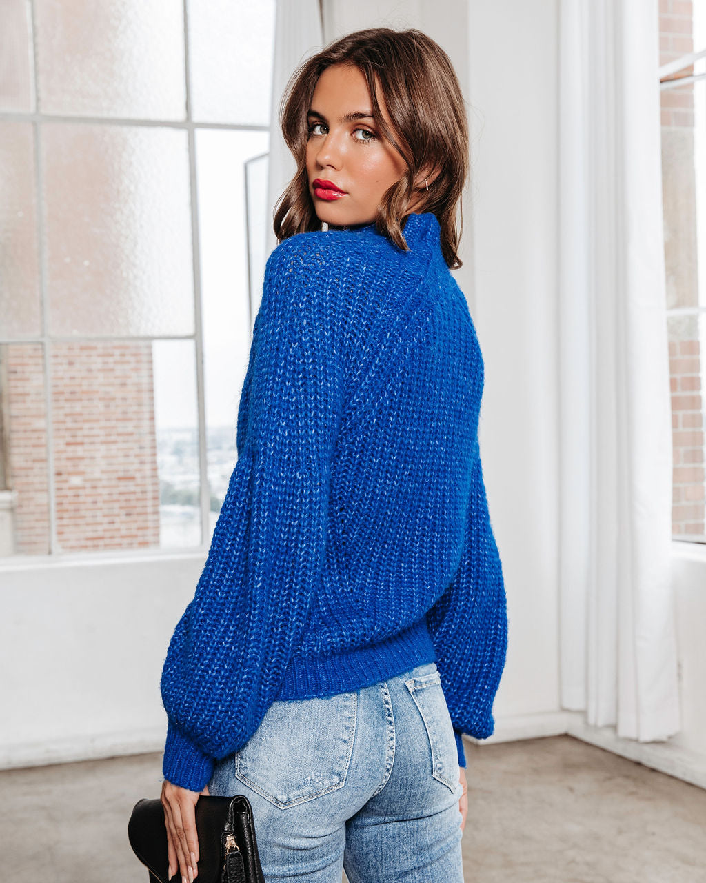 Joanne Knit Mock Neck Pullover Sweater - Cobalt