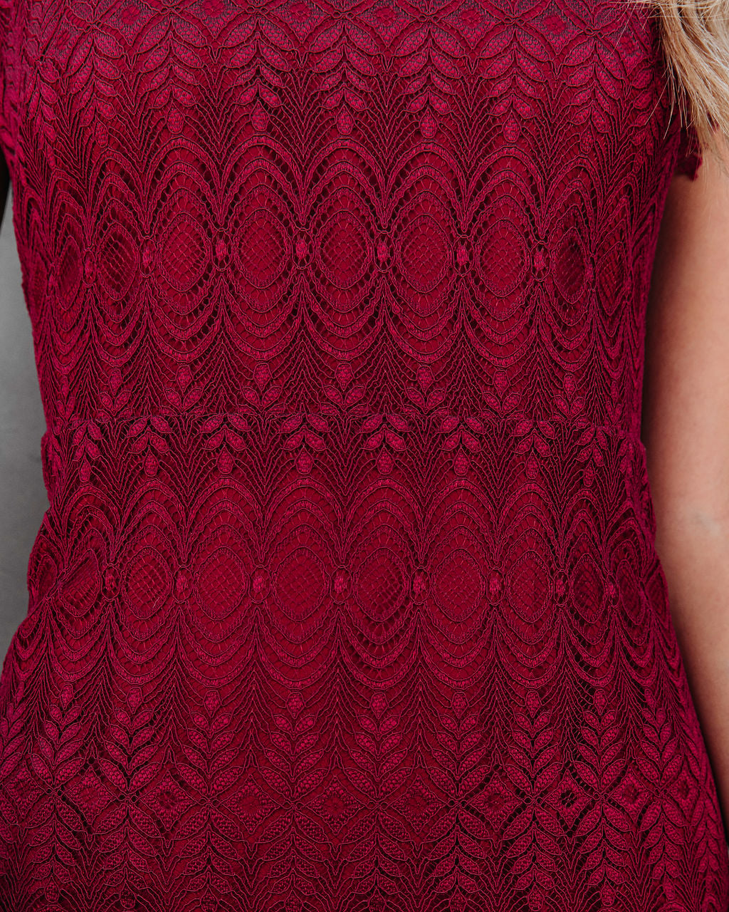 Love At First Glance Crochet Lace Midi Dress - Wine - FINAL SALE