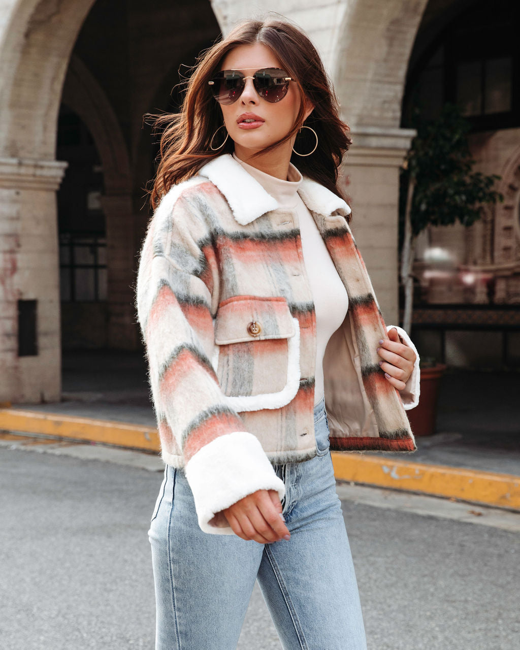 Extra Cozy Indeed Plaid Faux Fur Jacket