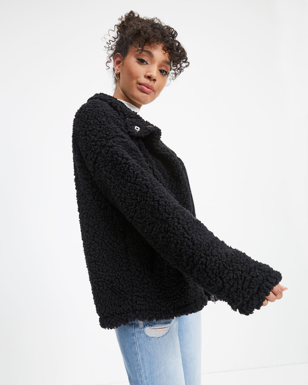Cabin Dates Pocketed Teddy Jacket - Black