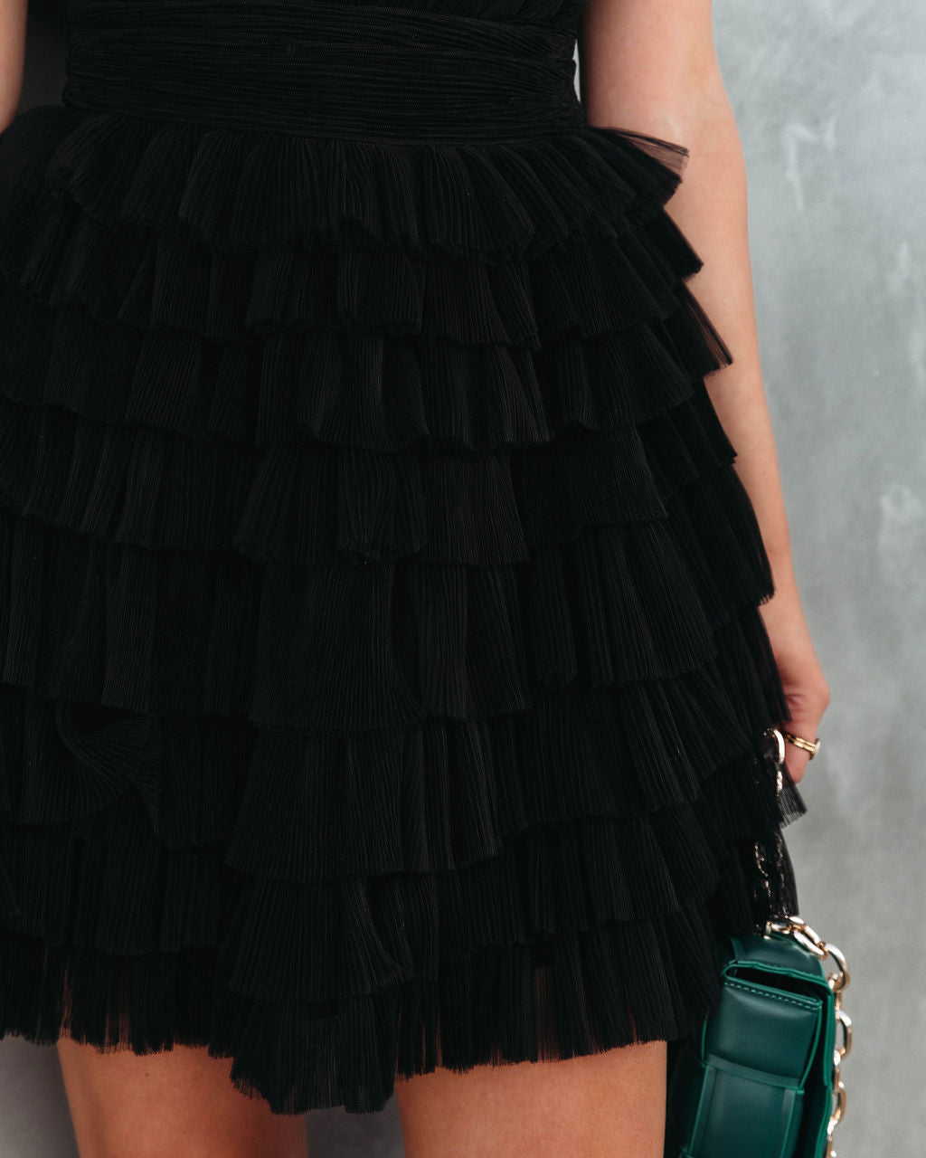 Hello Lover One Shoulder Tiered Tulle Mini Dress - Black