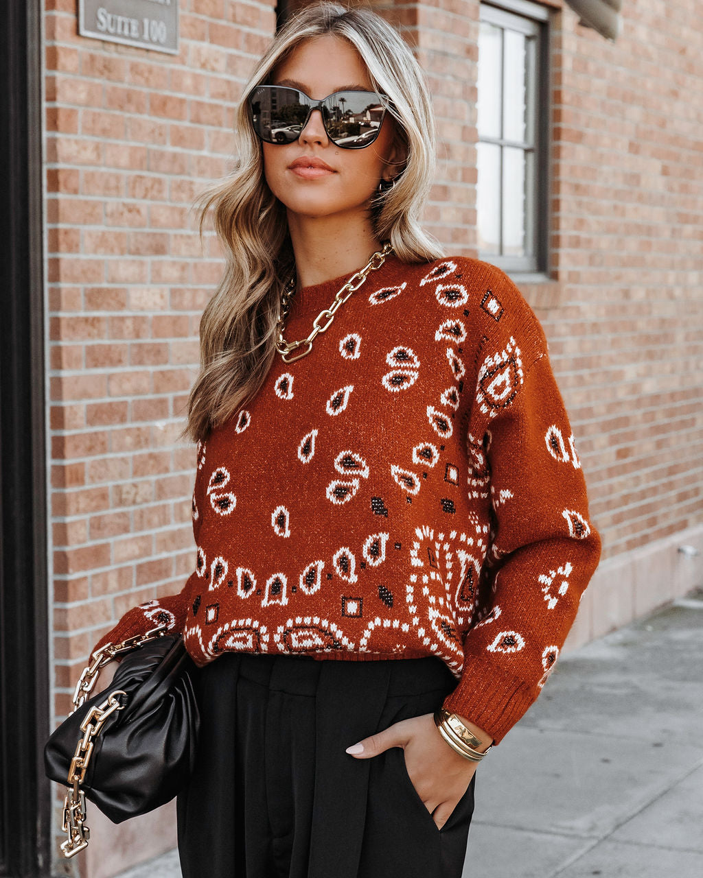 Southern Comfort Bandana Pullover Sweater - Rust