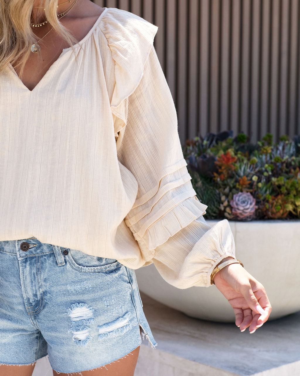 Talsey Cotton Textured Top - Vanilla - FINAL SALE