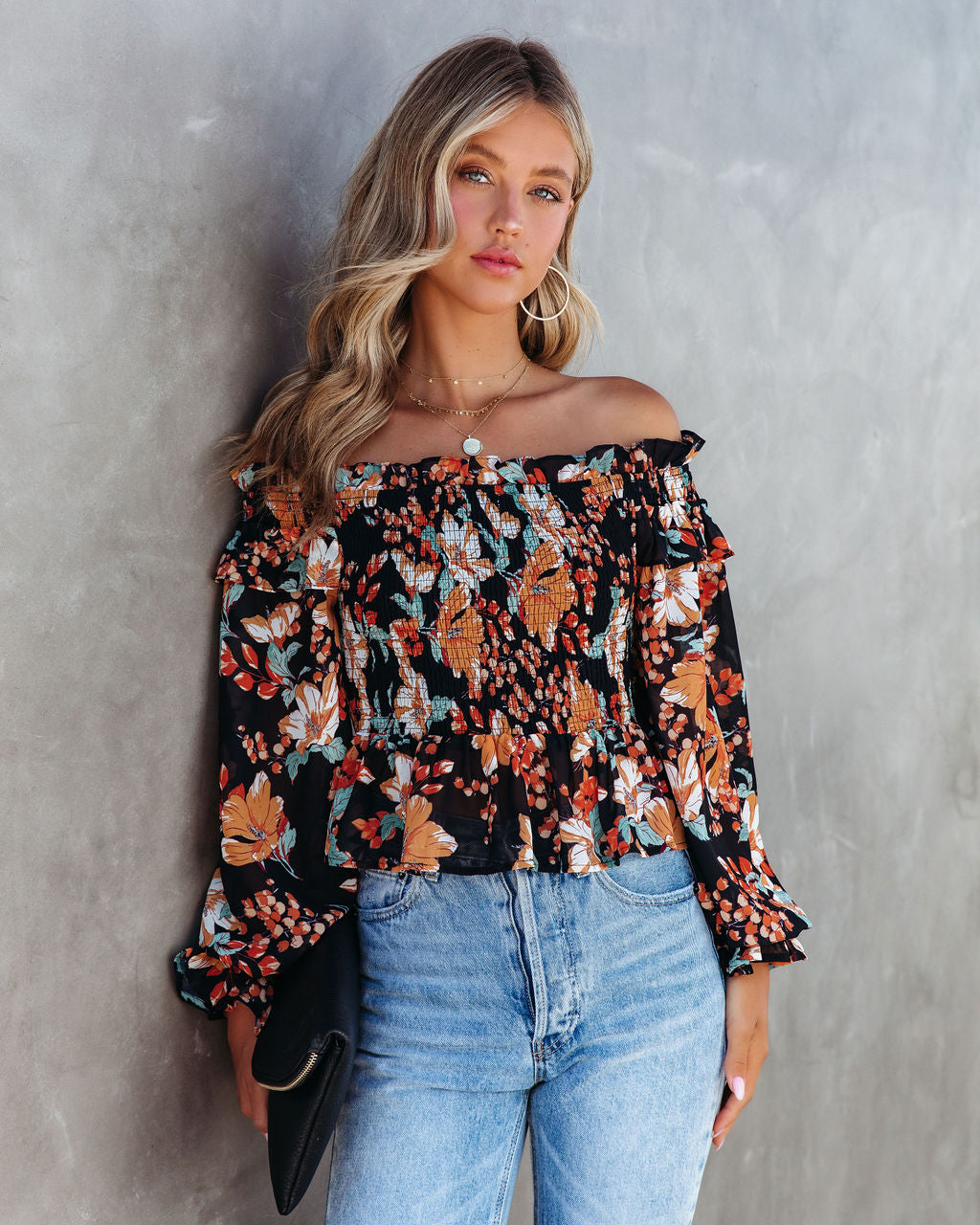 Bruna Floral Smocked Off The Shoulder Top