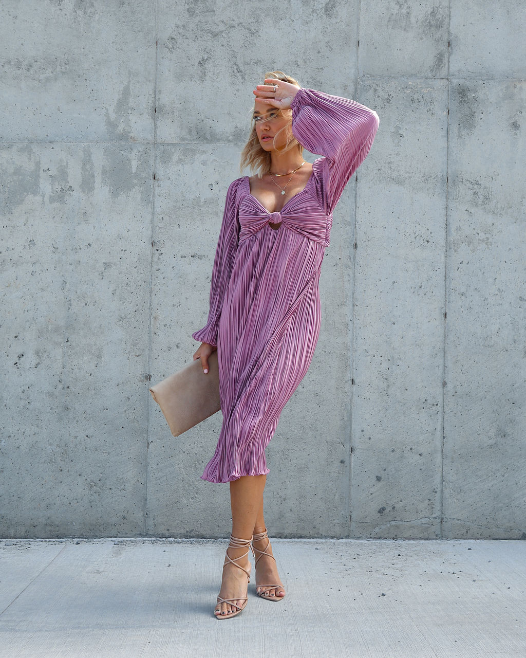 Very Impressed Plisse Cutout Midi Dress - Mauve