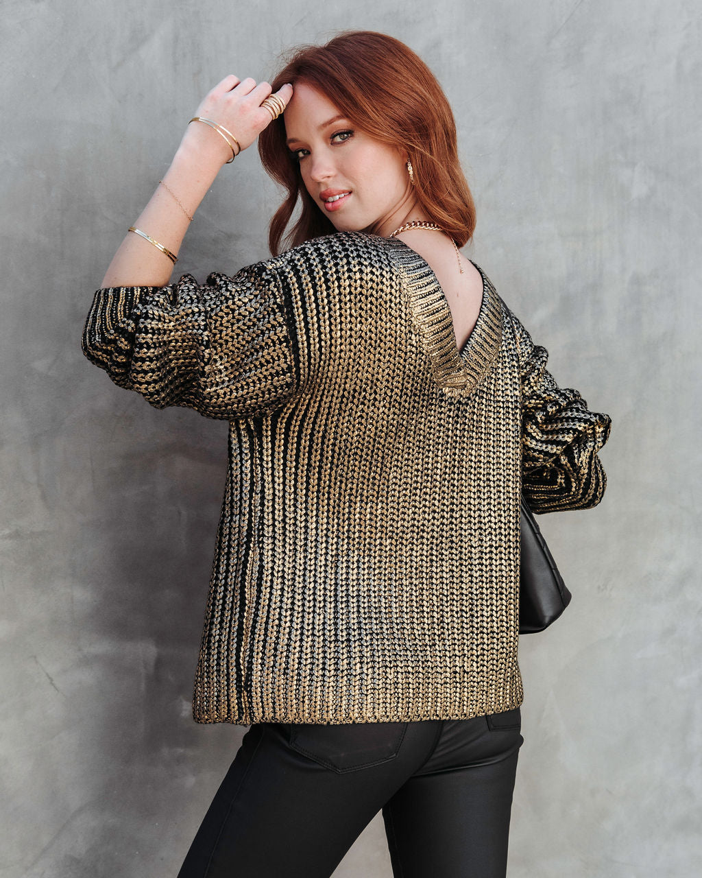 Delightful Cheer Metallic Knit Pullover Sweater - Gold