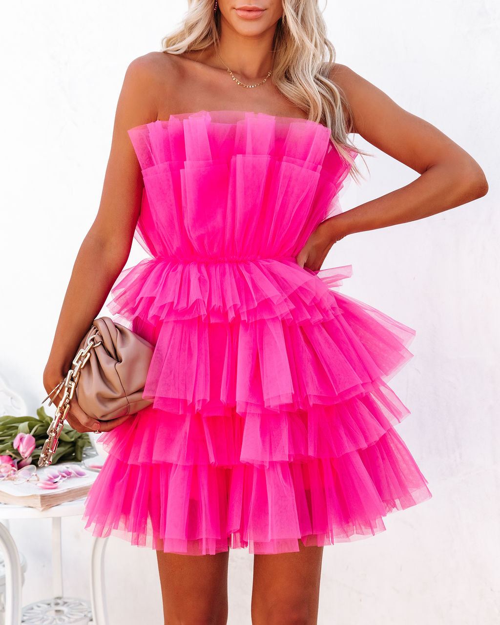 Lille Strapless Tulle Mini Dress - Hot Pink - FINAL SALE