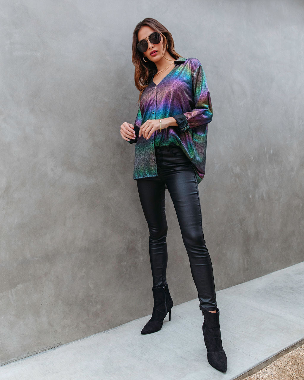 Modern Day Disco Iridescent Button Down Top
