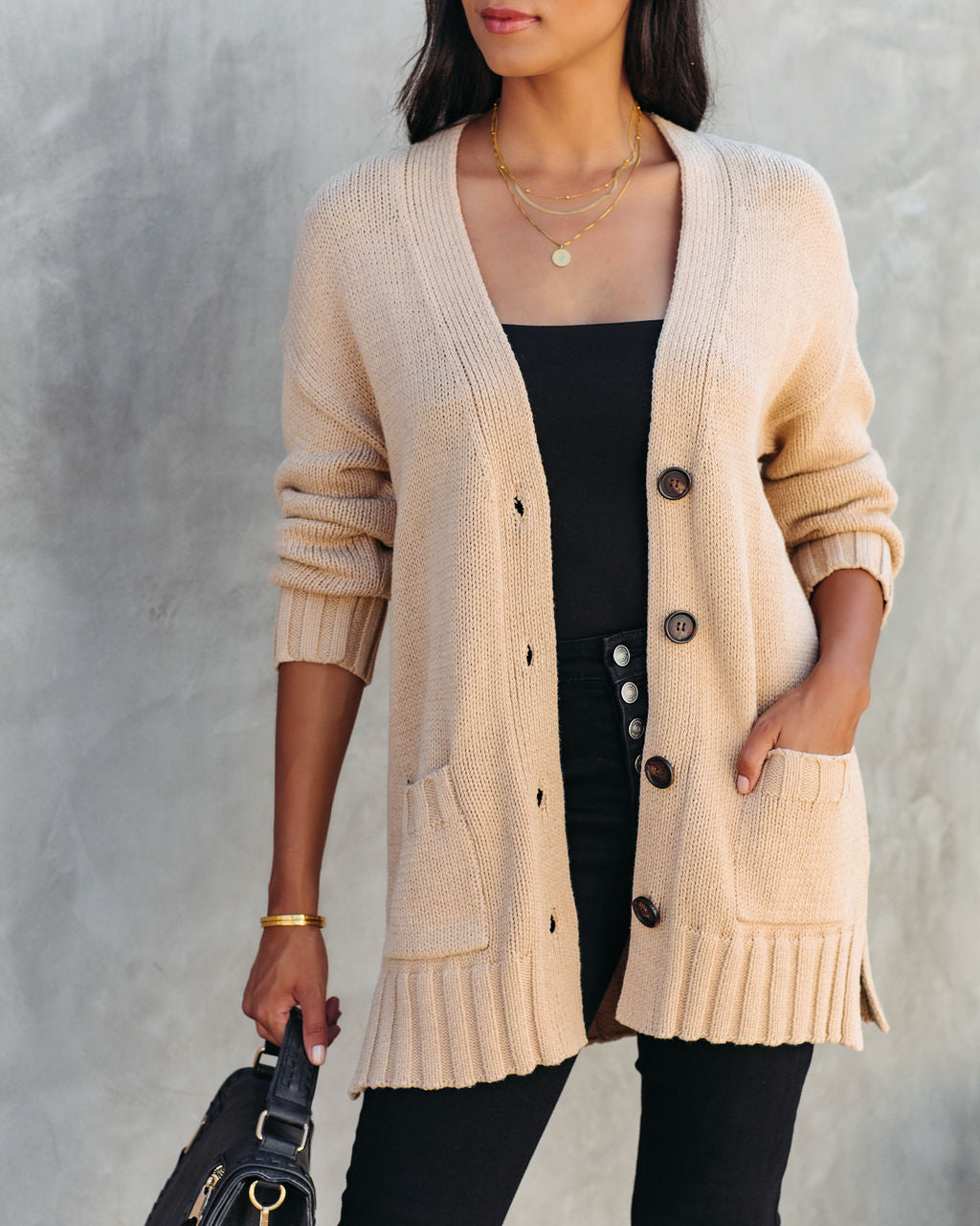 Kristen Knit Pocketed Cardigan - Camel - SALE