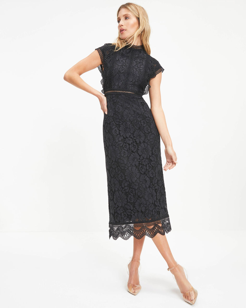 Never Impossible Crochet Lace Midi Dress - Black