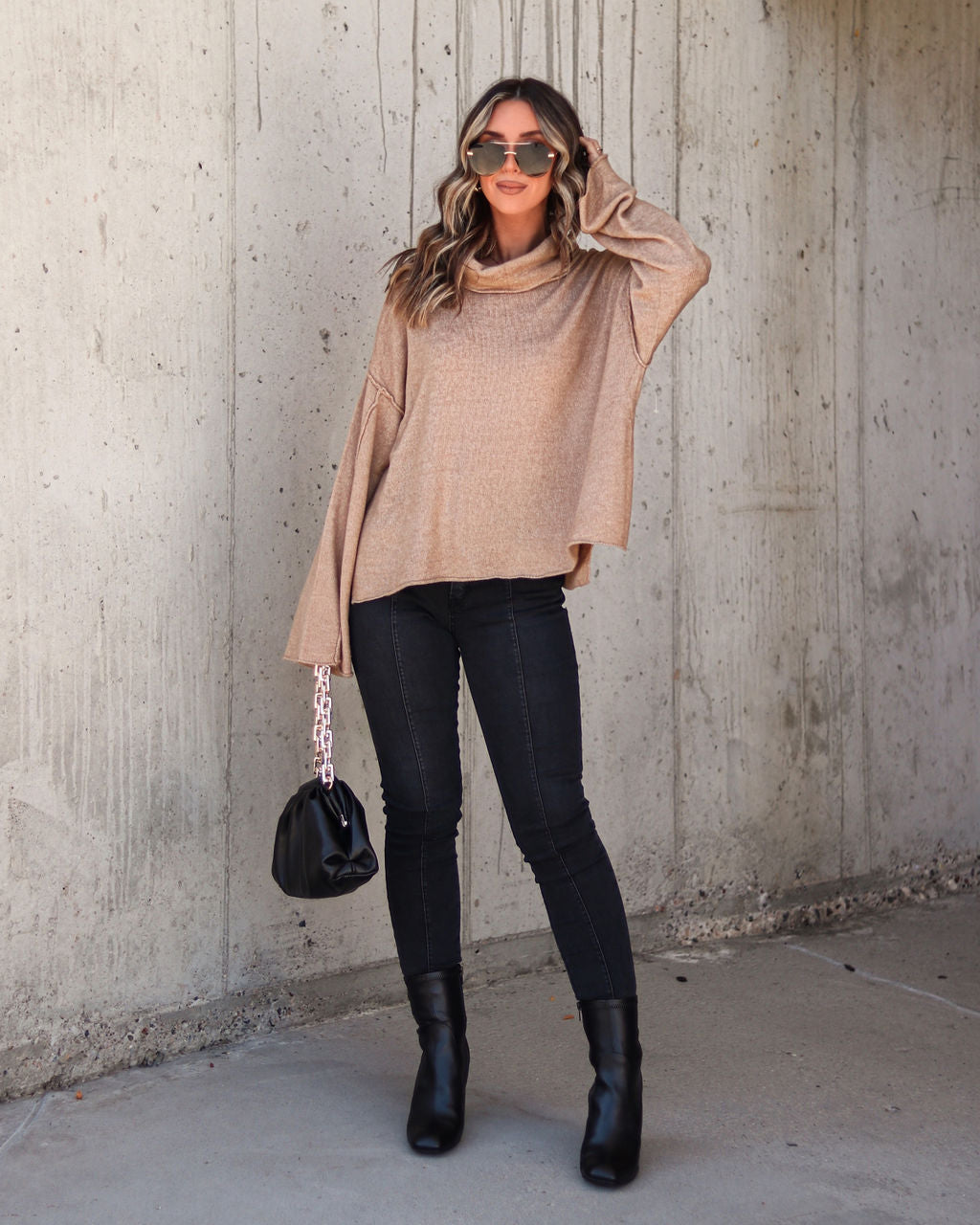 Unfinished Biz Knit Turtleneck Pullover Sweater - Latte