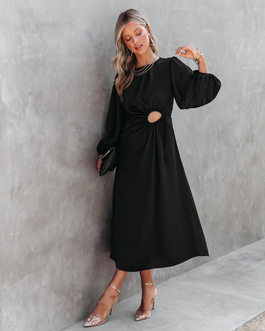 Westwood Satin Front Circle Cutout Midi Dress - Black - FINAL SALE