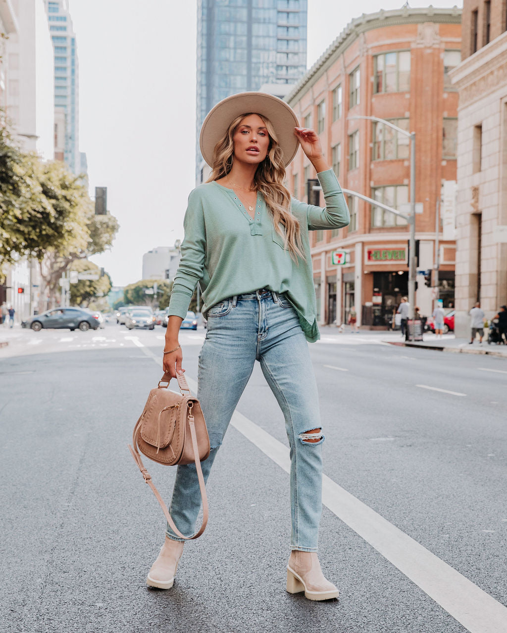 Ezra Grommet Long Sleeve Top - Sage