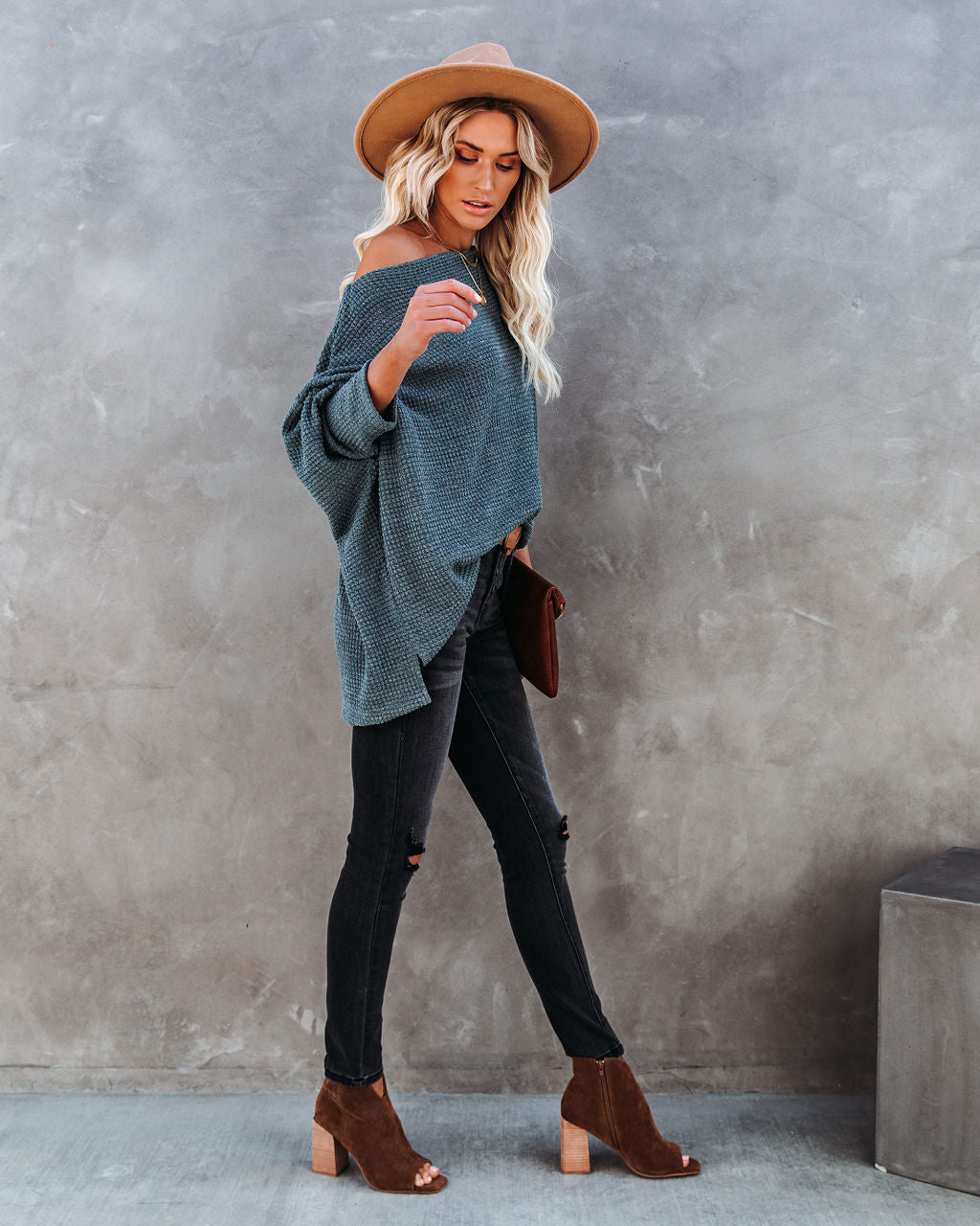 Lovell Boat Neck Thermal Knit Top - Pine