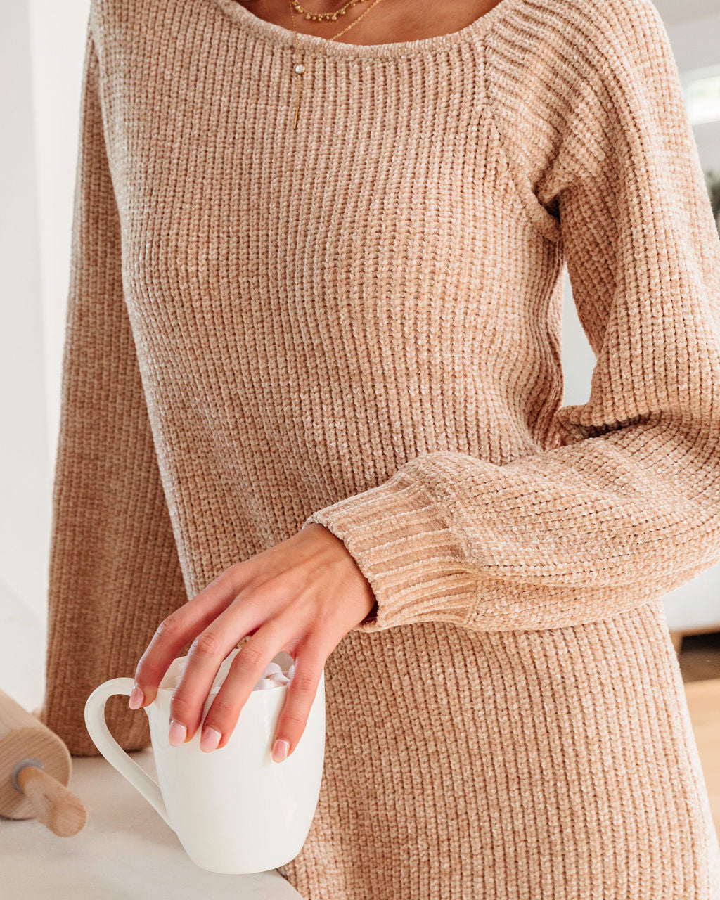 Obsessed With Me Chenille Off The Shoulder Mini Dress - Oatmeal