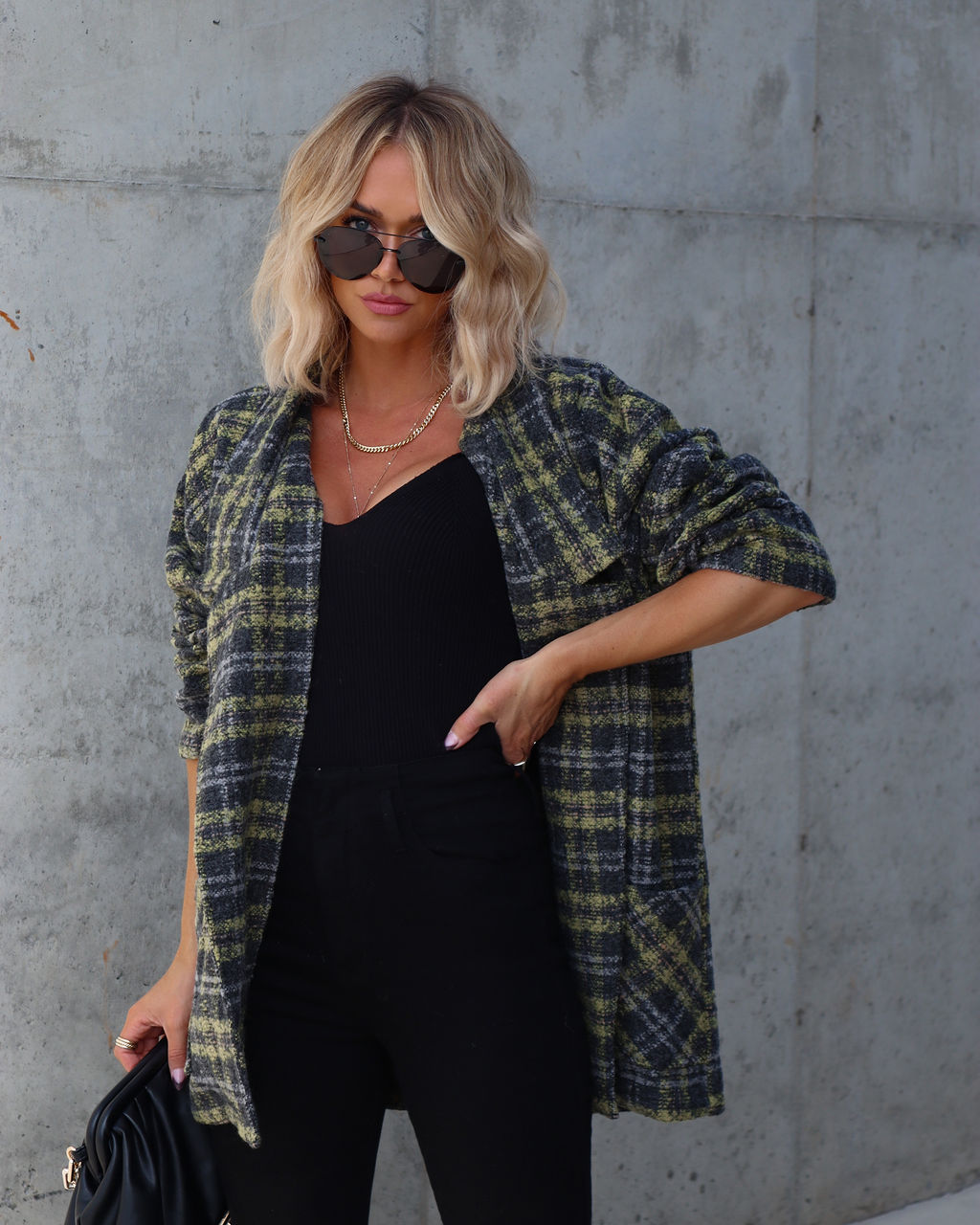Please Stand Up Pocketed Plaid Coat