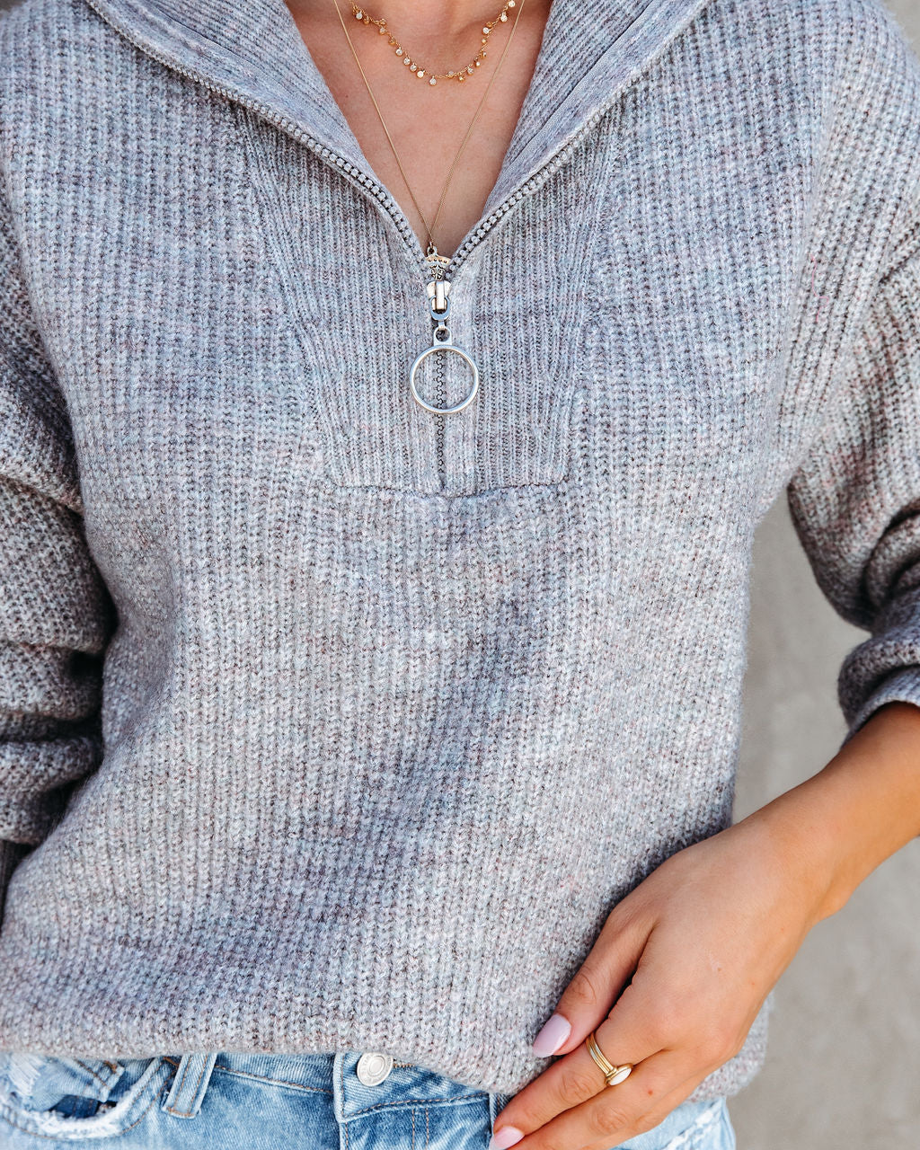 Aiden Half Zip Pullover Sweater - Heather Grey - FINAL SALE