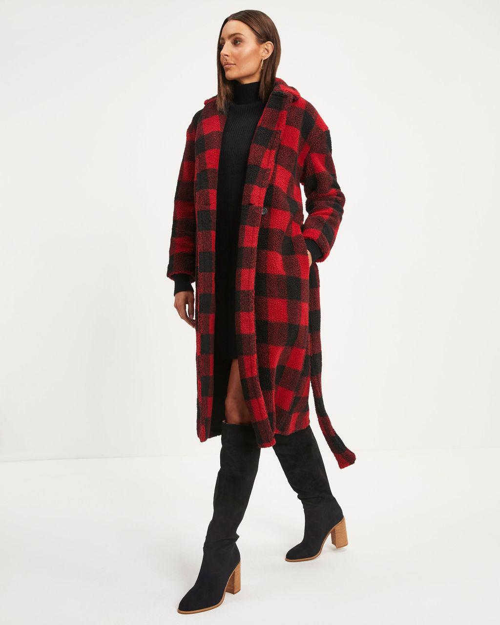 Cabin Fever Teddy Pocketed Coat - Red