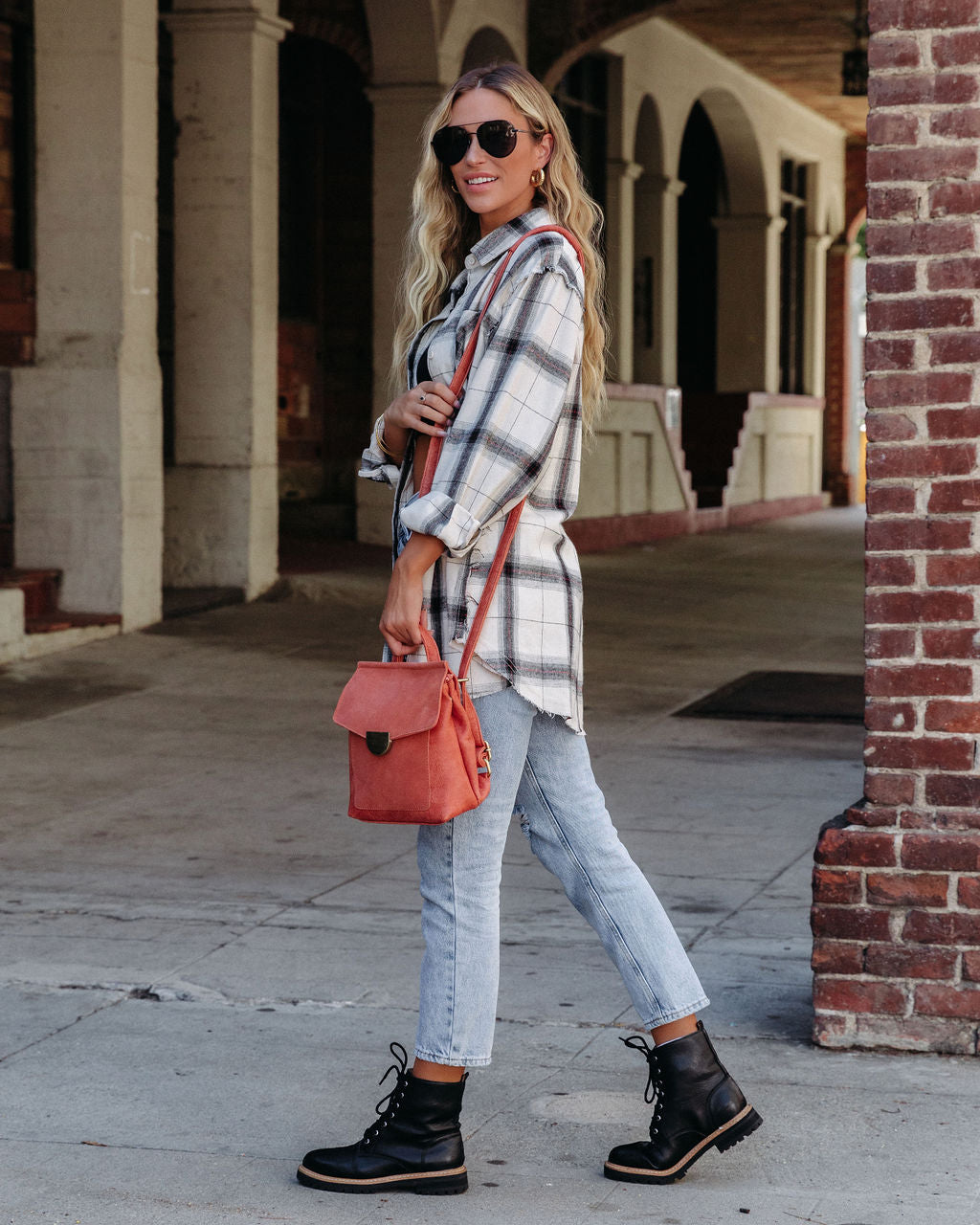 Plaid About You Frayed Button Down Top - White