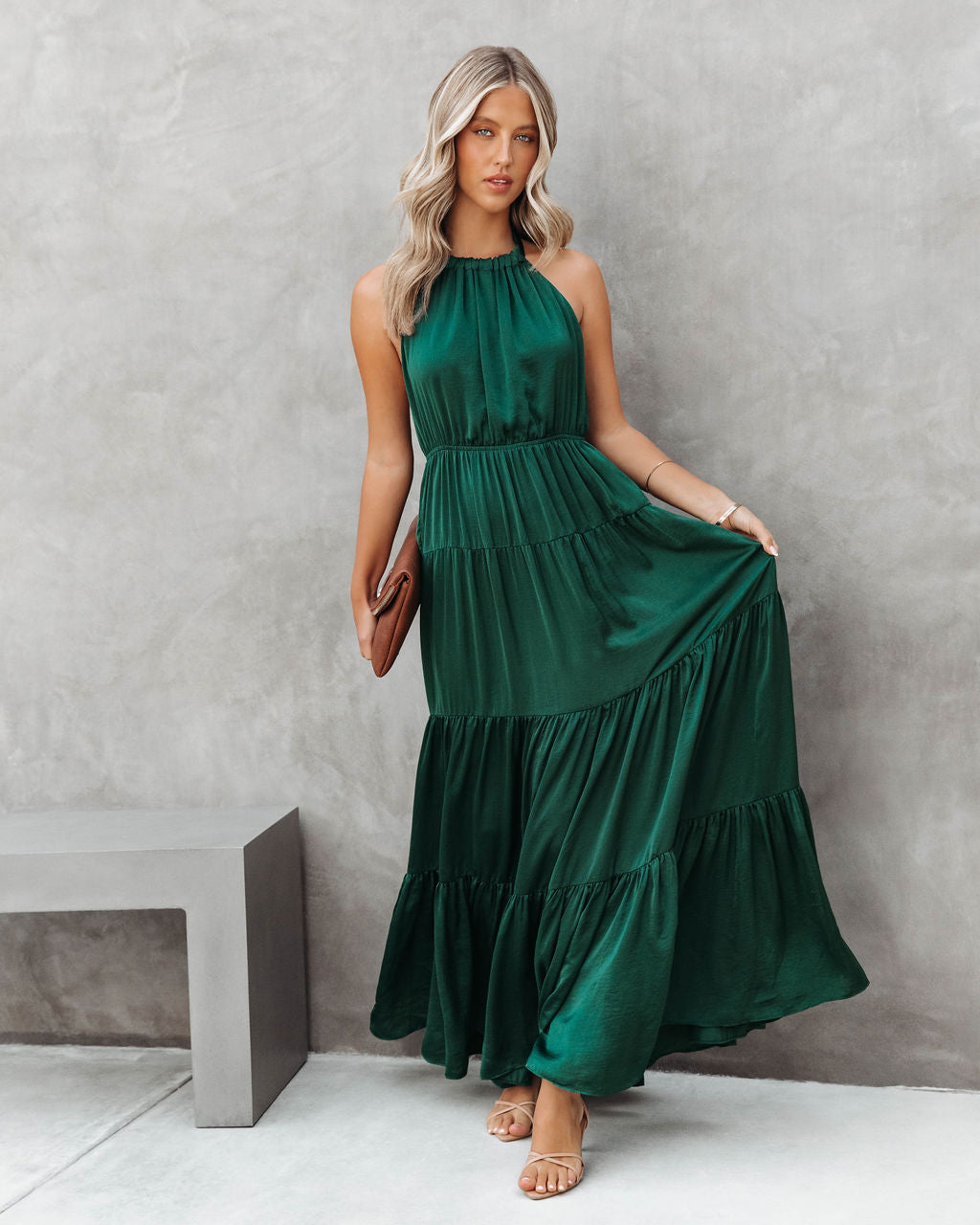 Forever Begins Today Satin Maxi Dress - Emerald Green