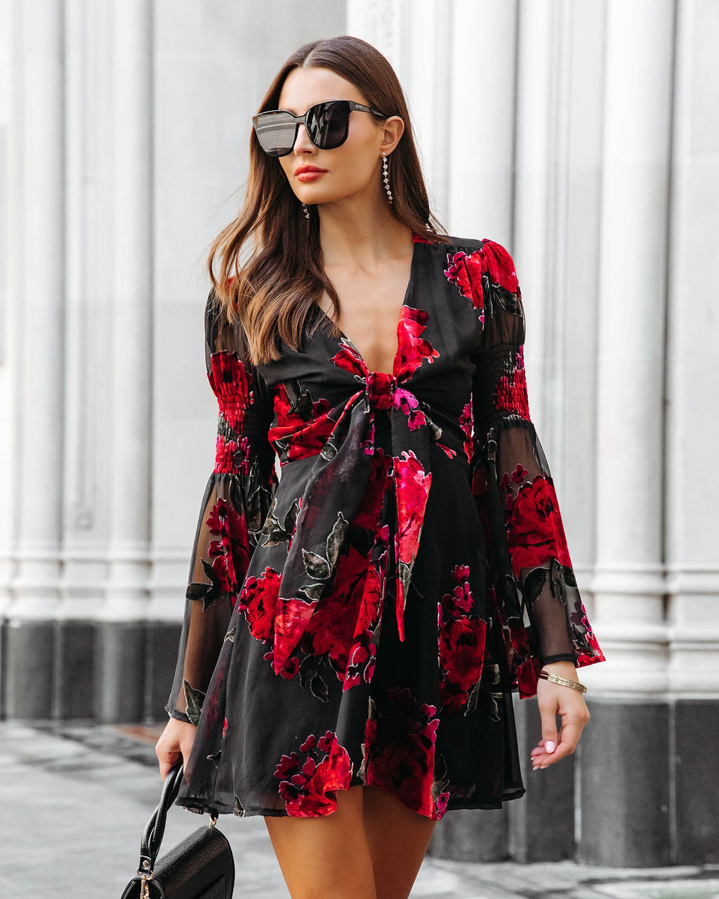 Love Like This Burnout Velvet Bell Sleeve Mini Dress