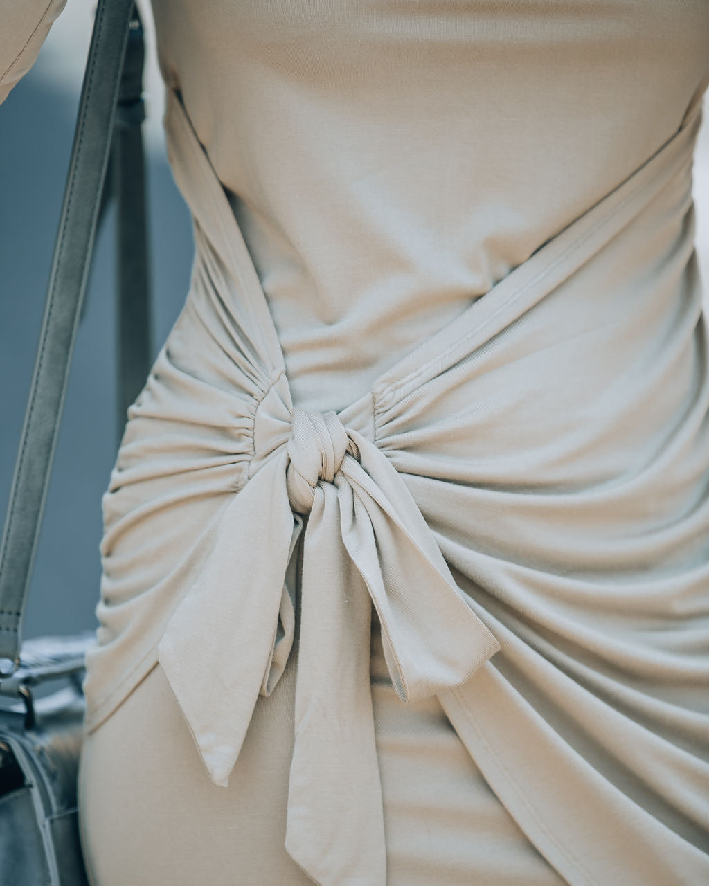 Ayda Drape Front Tie Mini Dress - Sand - FINAL SALE