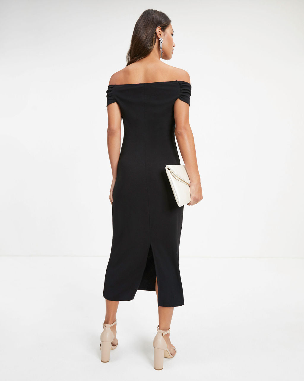 Reba Off The Shoulder Midi Dress - Black