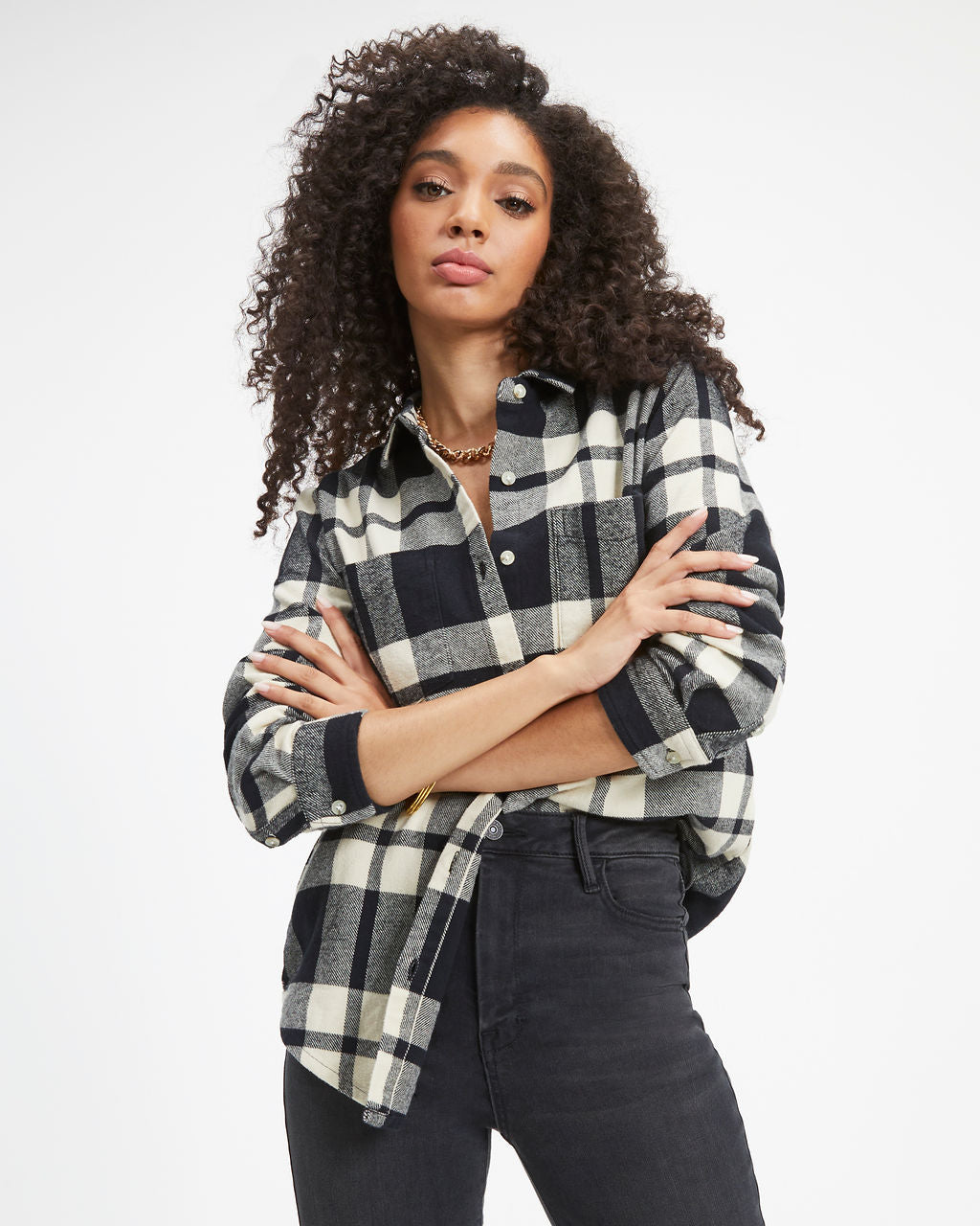 Brad Plaid Pocketed Button Down Top